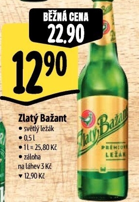Pivo světlý ležák 12° Zlatý Bažant