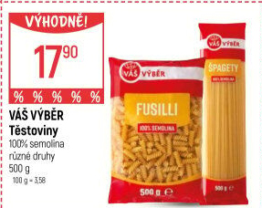 Těstoviny semolinové Váš Výběr