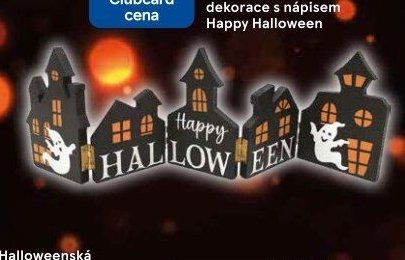 Dřevěná skládací dekorace s nápisem Happy Halloween