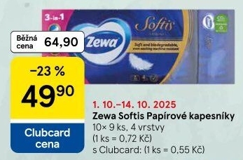 Papírové kapesníčky 4vrstvé Softis Zewa