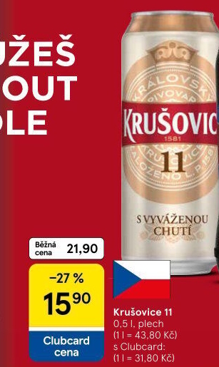 Pivo světlý ležák 11° Krušovice