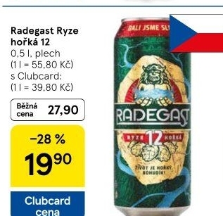 Pivo světlý ležák 12° Ryze hořká Radegast