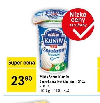 Mlékárna Kunín Smetana ke šlehání 31% 200 g