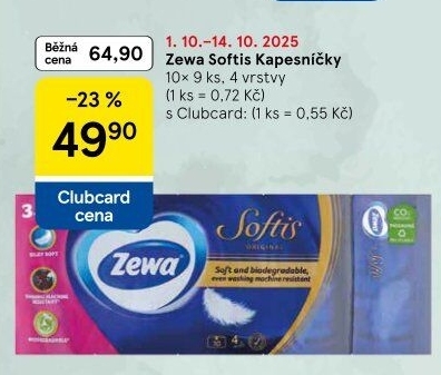 Papírové kapesníčky 4vrstvé Softis Zewa