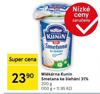 Smetana ke šlehání Mlékárna Kunín 31%