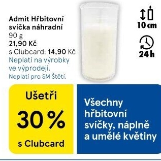 Svíčky hřbitovní Admit - náplň
