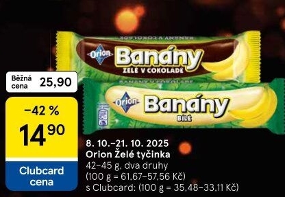 Tyčinka Banány v čokoládě Orion