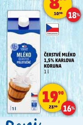 Čerstvé mléko 1,5% Karlova Koruna
