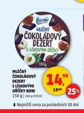 Mléčný čokoládový dezert s lískovými oříšky Boni