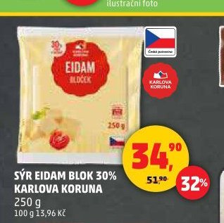 Sýr Eidam blok 30% Karlova Koruna