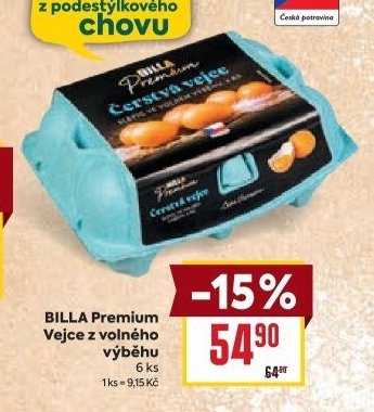 BILLA Premium Vejce z volného výběhu 6 ks