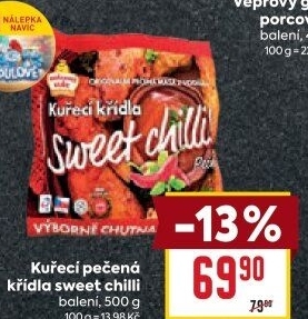 Kuřecí křídla pečená mražená Sweet chilli Vodňanské kuře
