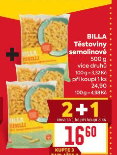 Těstoviny semolinové Billa