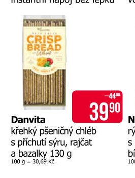 Danvita křehký pšeničný chléb s příchutí sýru, rajčat a bazalky 130 g
