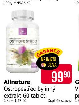 Allnature Ostropestřec bylinný extrakt 60 tablet
