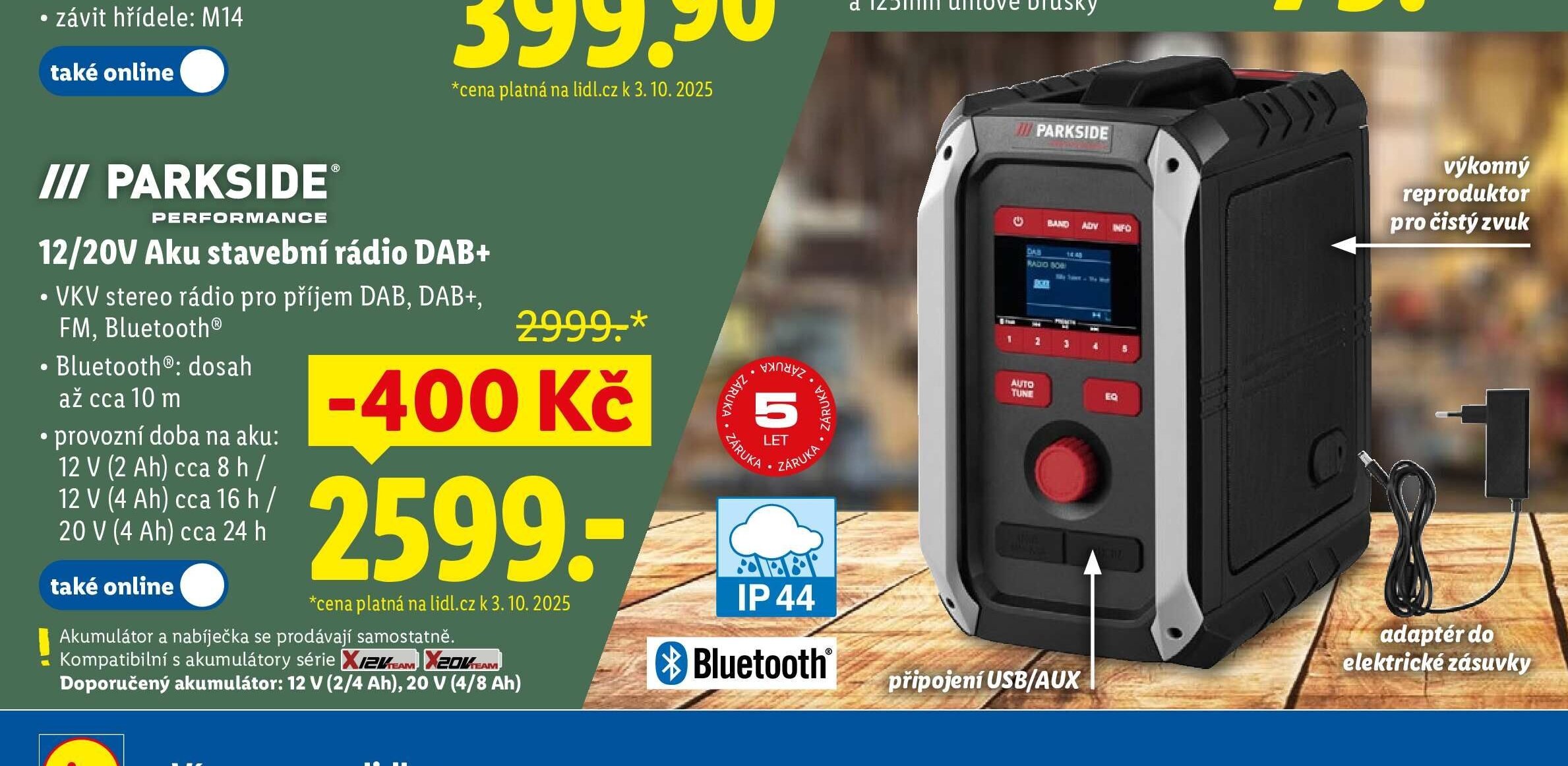 Parkside 12/20V Aku stavební rádio DAB+