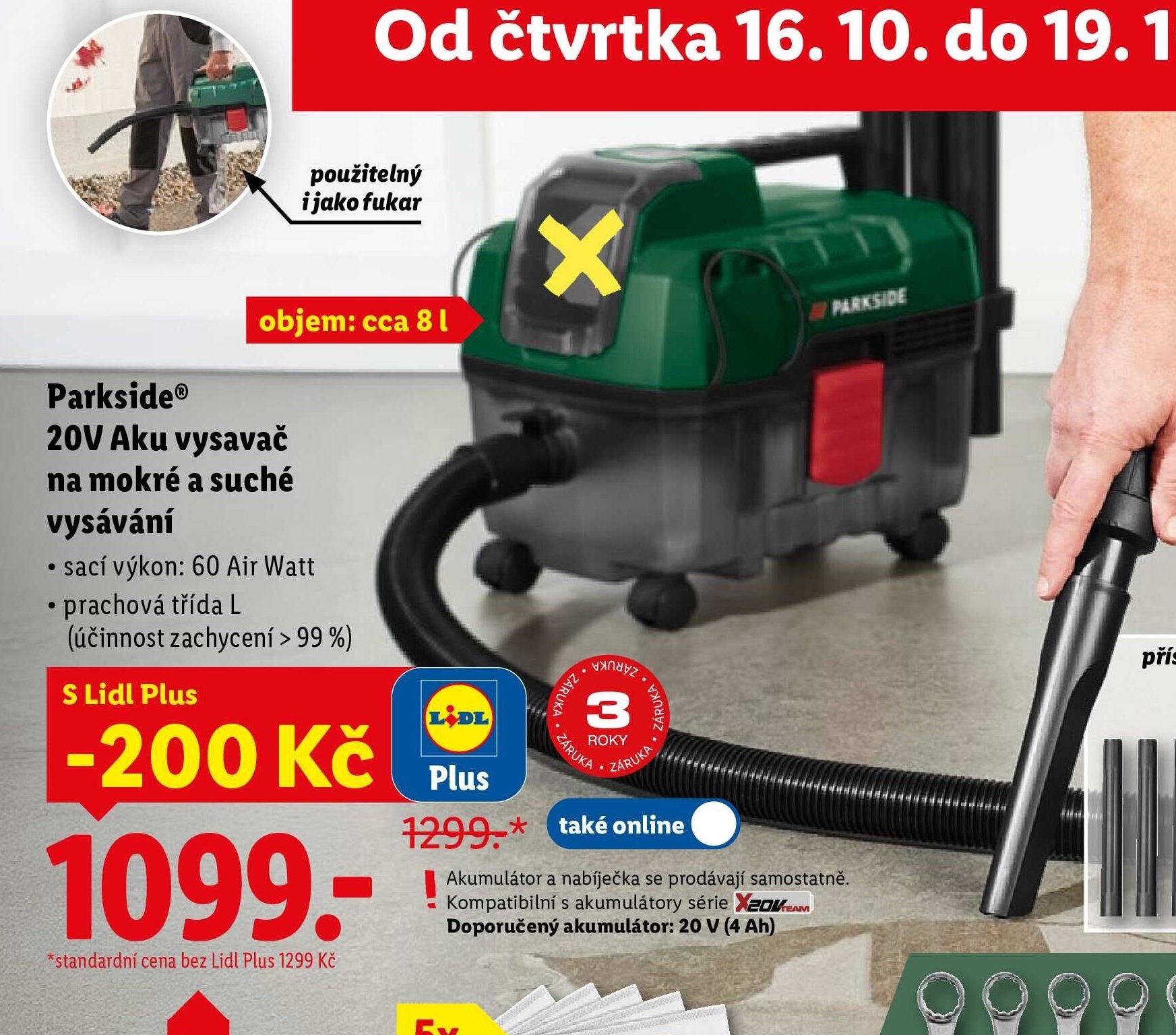 Parkside 20V Aku vysavač na mokré a suché vysávání