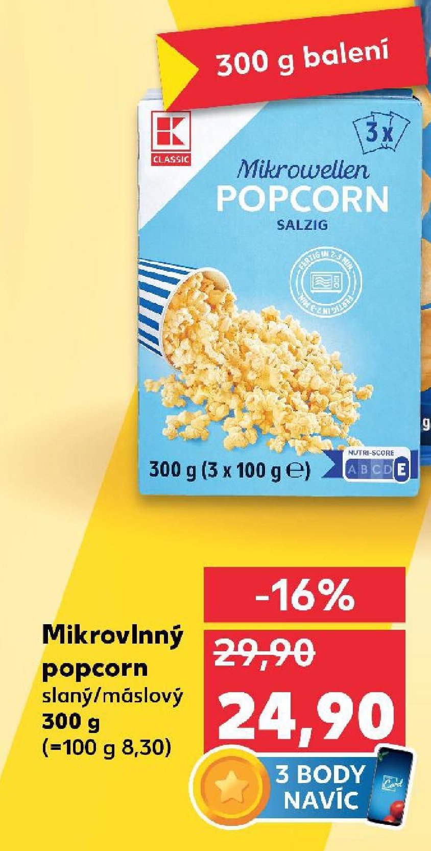 Mikrovlnný popcorn slaný/máslový 300 g