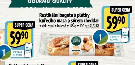 Rustikální bageta s plátky kuřecího masa a sýrem cheddar
