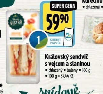 Královský sendvič s vejcem a slaninou