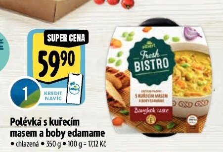 Polévka s kuřecím masem a boby edamame