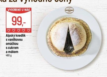 Alpský knedlík s vanilkovou omáčkou s cukrem a mákem