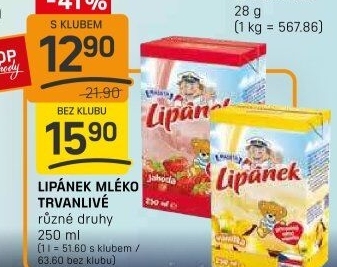 Nápoj mléko ochucené Lipánek Madeta