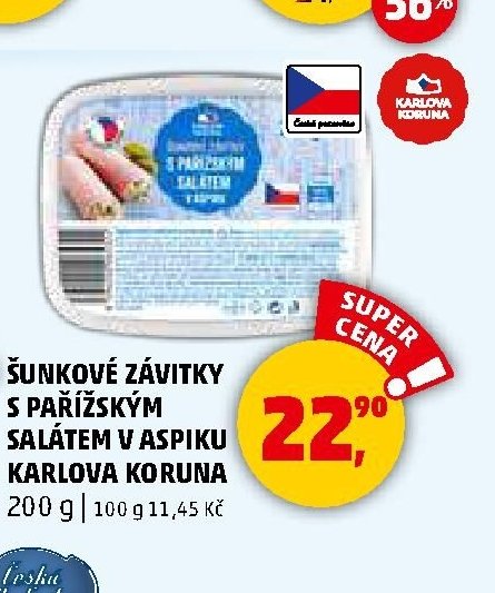 ŠUNKOVÉ ZÁVITKY S PAŘÍŽSKÝM SALÁTEM V ASPIKU KARLOVA KORUNA