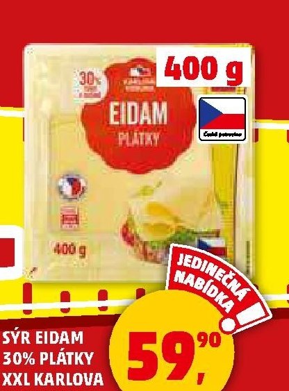 SÝR EIDAM 30% PLÁTKY XXL KARLOVA KORUNA