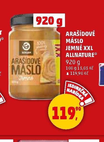 ARAŠÍDOVÉ MÁSLO JEMNÉ XXL ALLNATURE