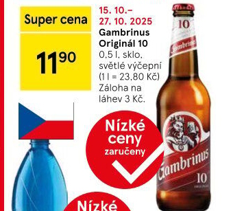 Pivo světlé výčepní Originál 10° Gambrinus
