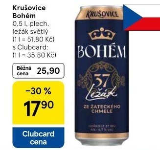 Pivo světlý ležák Bohém Krušovice
