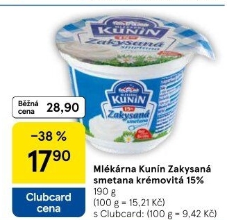 Zakysaná smetana krémovitá Mlékárna Kunín 15%
