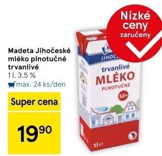 Mléko trvanlivé Jihočeské Madeta - 3,5% plnotučné