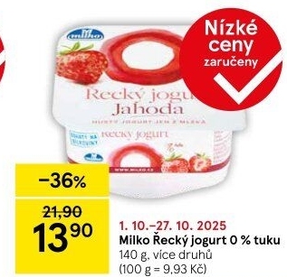 Ochucený jogurt řecký 0% Milko