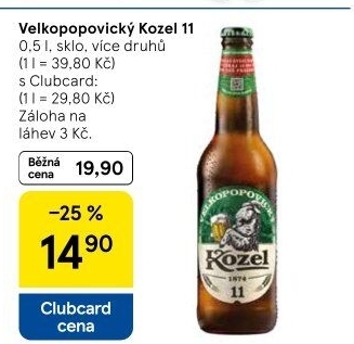 Pivo světlý ležák 11° Medium Velkopopovický Kozel