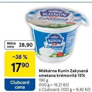 Zakysaná smetana krémovitá Mlékárna Kunín 15%