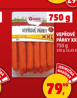 Párky vepřové loupací Maso uzeniny Písek