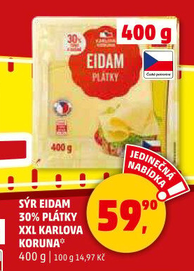 Sýr Eidam 30% Karlova Koruna