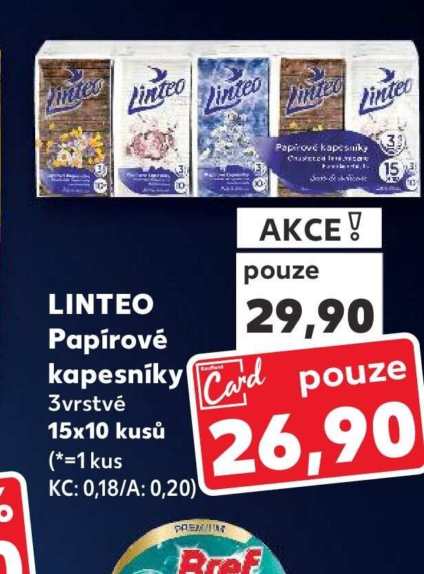 LINTEO Papírové kapesníky 3vrstvé 15x10 kusů