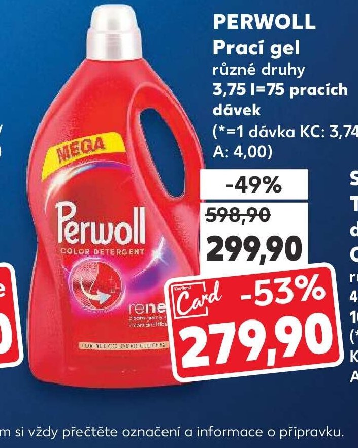 PERWOLL Prací gel různé druhy 3,75 l = 75 pracích dávek