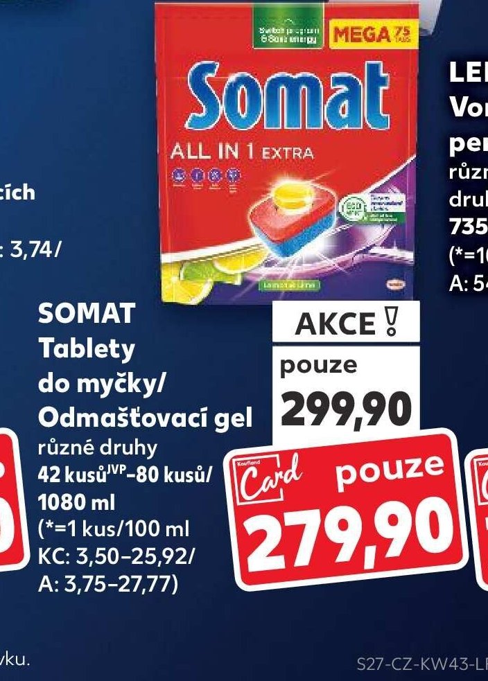 SOMAT Tablety do myčky/Odmašťovací gel různé druhy 42 kusů/1080 ml