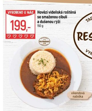Hovězí vídeňská roštěná se smaženou cibulkou a dušenou rýží