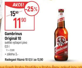 Pivo světlé výčepní Originál 10° Gambrinus