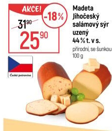 Sýr uzený salámový 44% Jihočeský Madeta