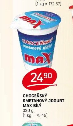 CHOCEŇSKÝ SMETANOVÝ JOGURT MAX BÍLÝ