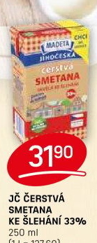Smetana čerstvá ke šlehání Jihočeská Madeta 33%