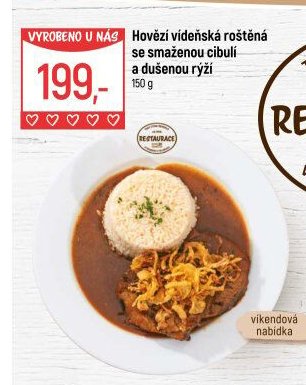Hovězí vídeňská roštěná se smaženou cibuli a dušenou rýží