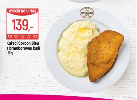 Kuřecí Cordon Bleu s bramborovou kaší