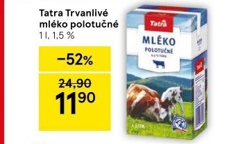 Mléko trvanlivé Tatra - 1,5% polotučné